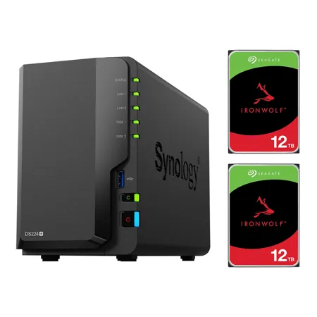 Synology DiskStation DS224+ 2-Bay NAS Enclosure w/2x IronWolf 12TB
